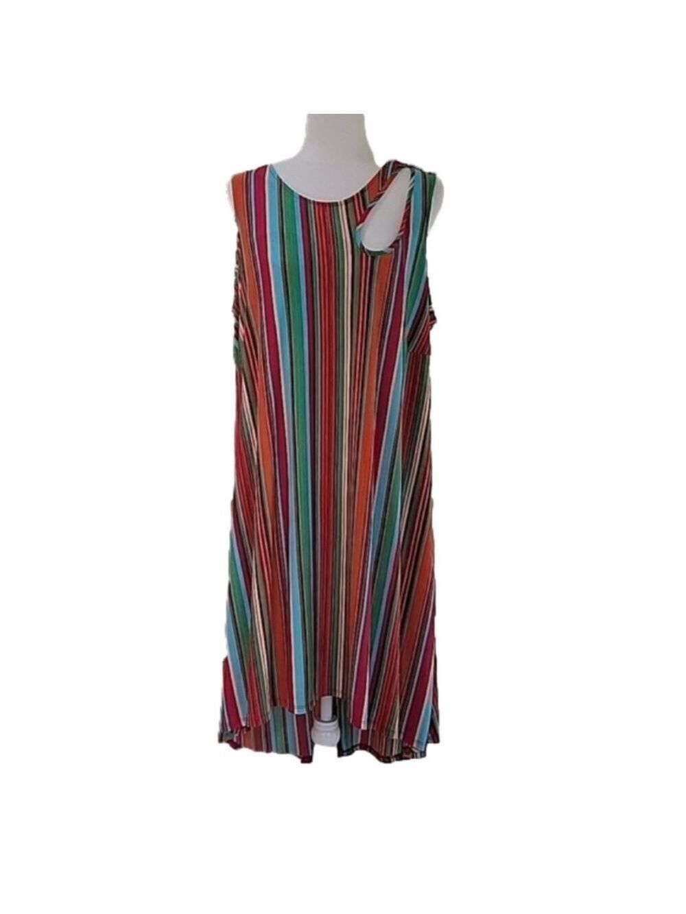 Summer Colorful Cato Sleeveless Multi Striped High Low Dress Size 18/20W EUC